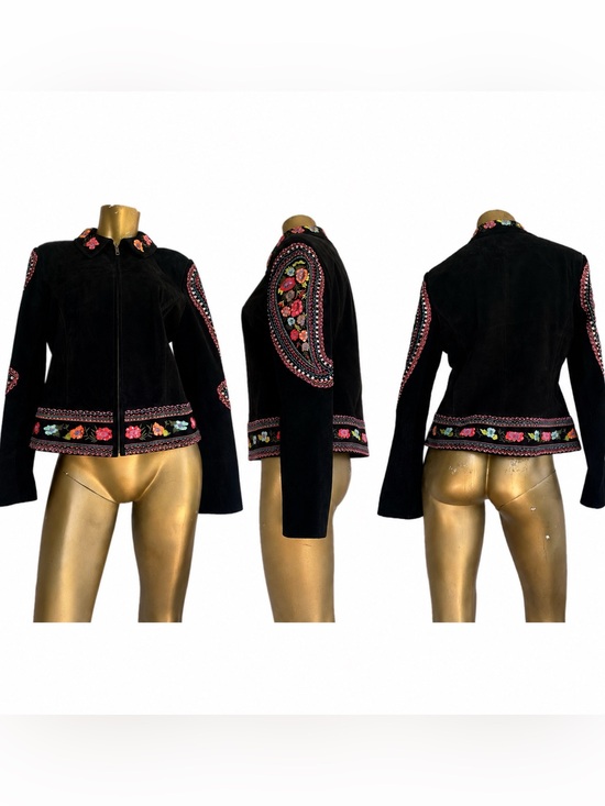 Scully Jackets & Blazers - Y2K Vintage Scully Black Suede Leather Jacket Floral/Paisley Embroidered size L